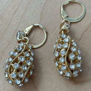Pear shape disco earrings/ gold tone/ pierced ears only/ lever backs